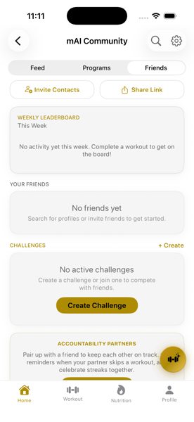 Community friends tab showing weekly leaderboard and accountability partner options